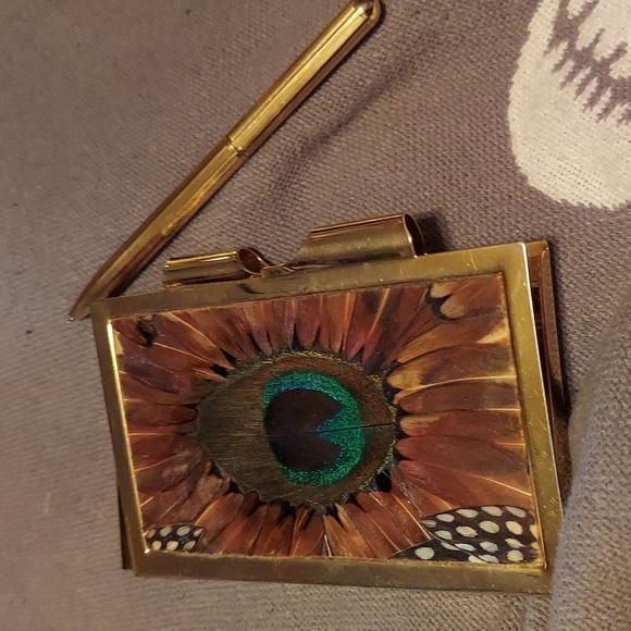 Vintage Other - Occult / whimsical taxidermy accessory / office piece.Goldtone peacock case/ pen